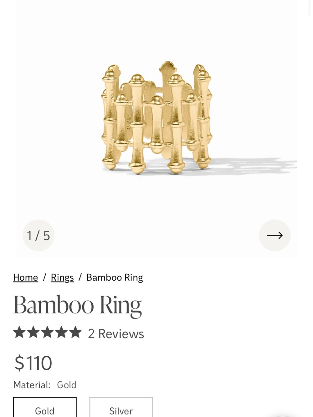 Julie Vos Gold Bamboo Motif Ring